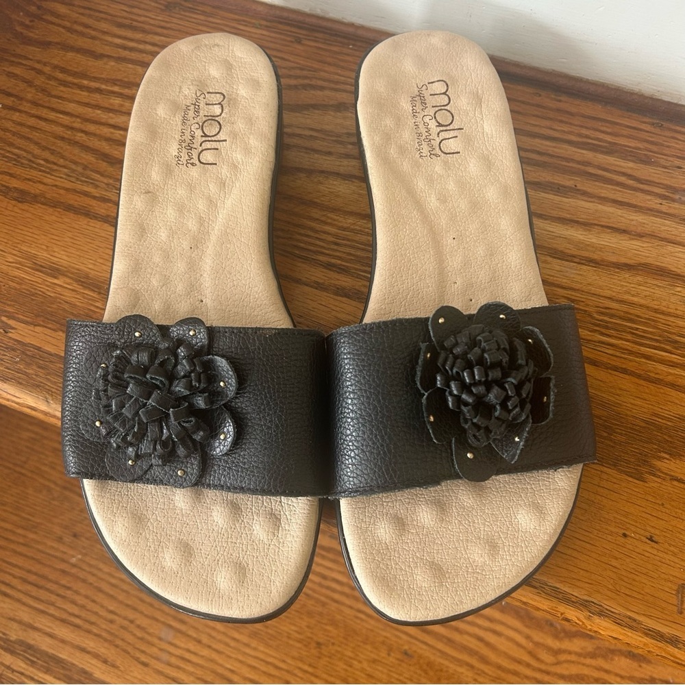 MALU Super Comfort Black Slide Sandals Sz 10 Casual Resort Minimalist Brazil